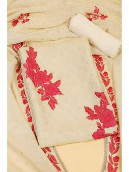 "Two Sisters" by Gyans - Beige Georgette Floral Unstitched Kurta with Bottom and Dupatta