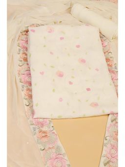 "Two Sisters" by Gyans - Cream Georgette Floral Unstitched Kurta with Bottom and Dupatta