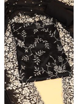 "Two Sisters" by Gyans - Black Georgette Embroidered Unstitched Kurta with Bottom and Dupatta