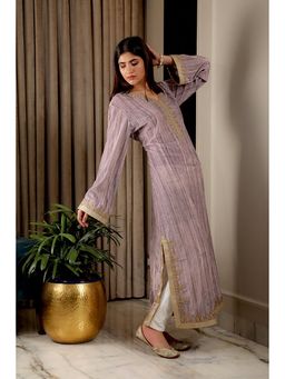 Omana by Ranjana Bothra - Lilac Ombre Velvet Kurta