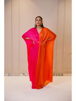 Omana by Ranjana Bothra - Color Block - Pink and Orange Kaftan Dress