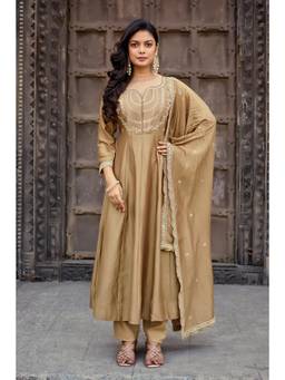 Gahan - Embroidered Anarkali Kurta With Pant And Dupatta - Beige