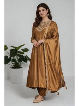 Gahan - Embroidered Anarkali Kurta With Pant And Dupatta - Gold