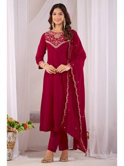 Gahan - Embroidered Anarkali Kurta With Pant And Dupatta - Magenta