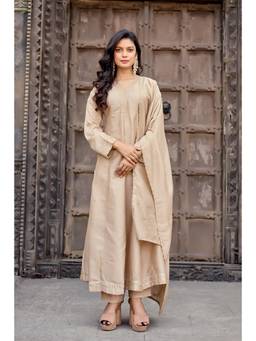 Gahan - Embroidered Anarkali Kurta and Pant With Dupatta - Beige