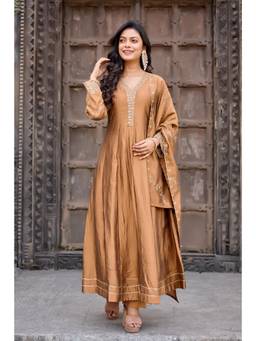 Gahan - Embroidered Anarkali Kurta and Pant With Dupatta - Beige