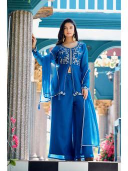Gahan - Blue Embroidered Kurta and Palazzo With Dupatta