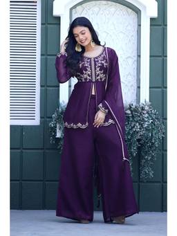 Gahan - Purple Embroidered Kurta and Palazzo With Dupatta