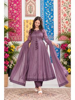 Gahan - Women Lace Work Anarkali Kurta and Pant with Dupatta - Purple