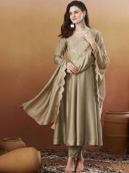 Gahan - Beige Embroidered Anarkali Kurta and Pant With Dupatta