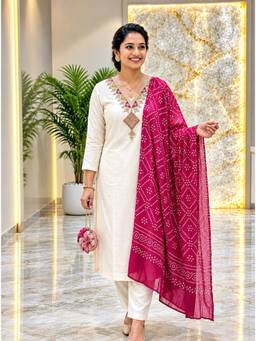 Gahan - Embroidered Silk Blend Kurta and Pant with Dupatta - White