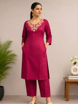 Gahan - Embroidered Silk Blend Co-Ord and Pant - Pink