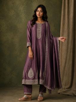 Gahan - Women Zari Embroidered Kurta and Anarkali Kurta With Pant & Dupatta - Lavender