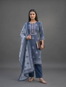 Gahan - Women Stripper With Floral Printed Sequin Embroidered Kurta With Pant & Dupatta - Blue