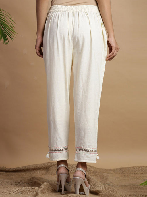 Buy Juniper White Rayon Flex Solid Slim Fit Cigarette Women Pants with One  Pocket with Self Design Online
