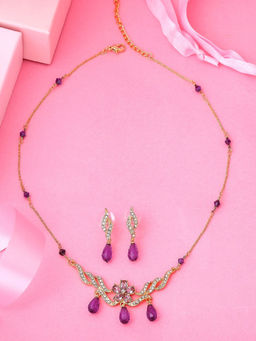 Estele - Gold Plated Flower Shaped Necklace Set with Crystals for Women