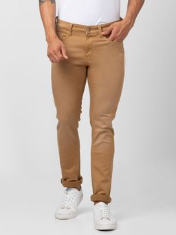 Spykar - Men Sand Cotton Stretch Regular Fit Narrow Length Jeans (Rover)