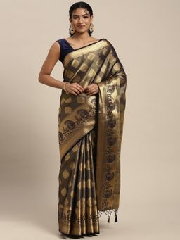 Mimosa - Women's Kanjivaram Art Silk Gold Saree with Unstitched Blouse