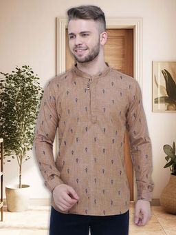 KUONS AVENUE - Beige Men's Lyocell Festive Short Kurta