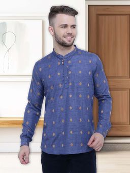 KUONS AVENUE - Blue Men's Lyocell Short Kurta