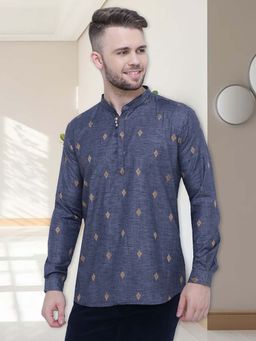 KUONS AVENUE - Grey Men's Festive Short Kurta
