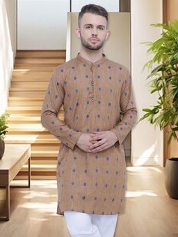 KUONS AVENUE - Beige Men's Lyocell Festive Long Kurta