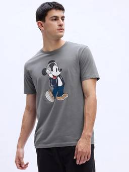 GAP - Men Charcoal Cotton Crew Neck T-shirt
