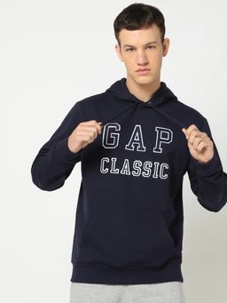GAP - Men Navy Blue Cotton Hooded Hoodie
