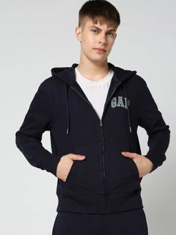 GAP - Men Navy Blue Knitted Hooded Hoodie