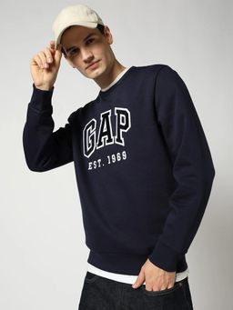 GAP - Men Navy Blue Knitted Crew Neck Sweatshirt