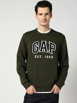 GAP - Men Olive Knitted Crew Neck Sweatshirt