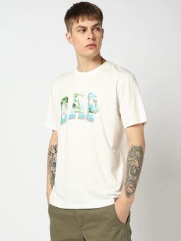 GAP - Men Off White Cotton Crew Neck T-shirt