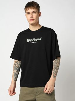 GAP - Men Black Cotton Crew Neck T-shirt