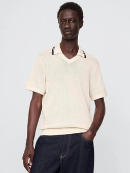 GAP - Men Beige Cotton Collar Neck Polo T-shirt