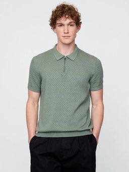GAP - Men Green Cotton Collar Neck Polo T-shirt