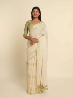 Suta - Off White Woven Design Cotton Blend Saree