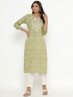 Do Dhaage - Bandhani Printed Embroidered Kurta Green (Set of 2)