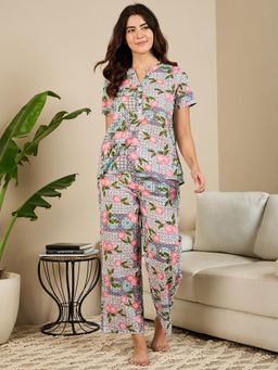 July Nightwear - Women Pink Cotton Short Kurti with Pant - (Set of 2)