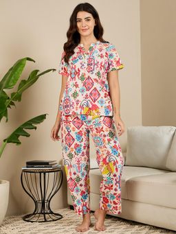 July Nightwear - Women Multi-Color Cotton Short Kurti with Pant - (Set of 2)