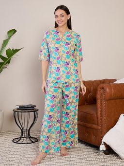 July Nightwear - Women Multi-Color Cotton Short Kurti with Pant - (Set of 2)