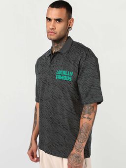 Bewakoof - Men's Grey All Over Printed Oversized Polo T-Shirt