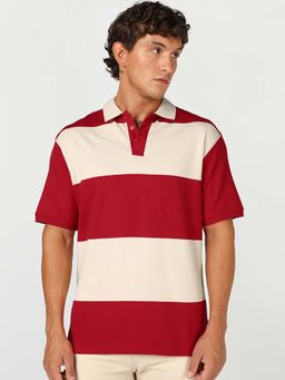 Bewakoof - Men's Colorblock Applique Oversized Polo T-Shirt
