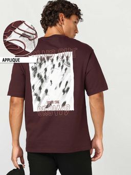 Bewakoof - Men's Bitter Chocolate Brown Stand Out Applique Oversized T-Shirt