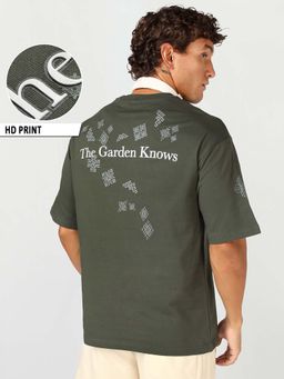 Bewakoof - Men's Green Zen Mode Graphic Printed Oversized T-Shirt