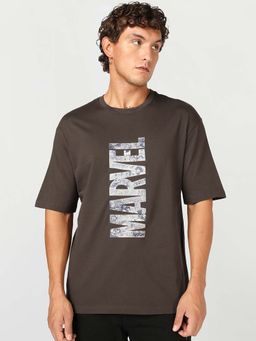 Bewakoof - Men's Brown Avengers Assemble Graphic Oversized T-Shirt