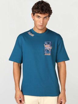 Bewakoof - Men's Morrocan Blue Wild Growth Graphic Oversized T-Shirt