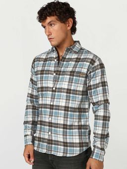 Bewakoof - Men's Porcelain Green Checked Shirt
