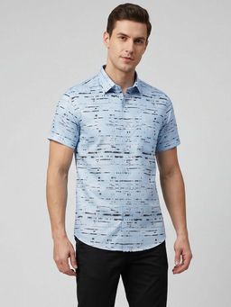 Charagh Din - Blended Blue Ditto Fit Print Casual Shirt