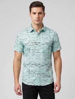 Charagh Din - Blended Green Ditto Fit Print Casual Shirt