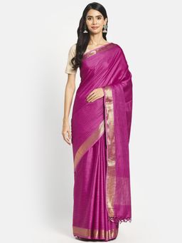 Fabindia - Magenta Silk Cotton Woven Saree without Blouse